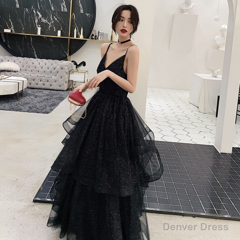 Black tulle sequins prom dress evening dress Secondary image
