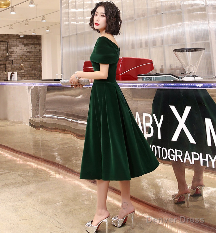 Green velvet short prom Dress homecoming Dresses
