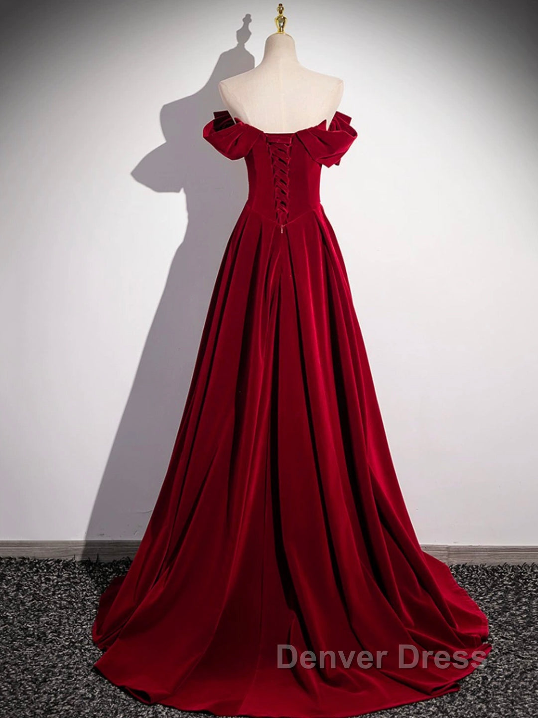 Burgundy Velvet Long Prom Dresses, Off the Shoulder Evening Party Dresses