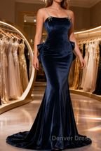 Prom Dresses,spaghetti Strap Prom Dresses, Blue Evening Dresses Velvet Party Dresses
