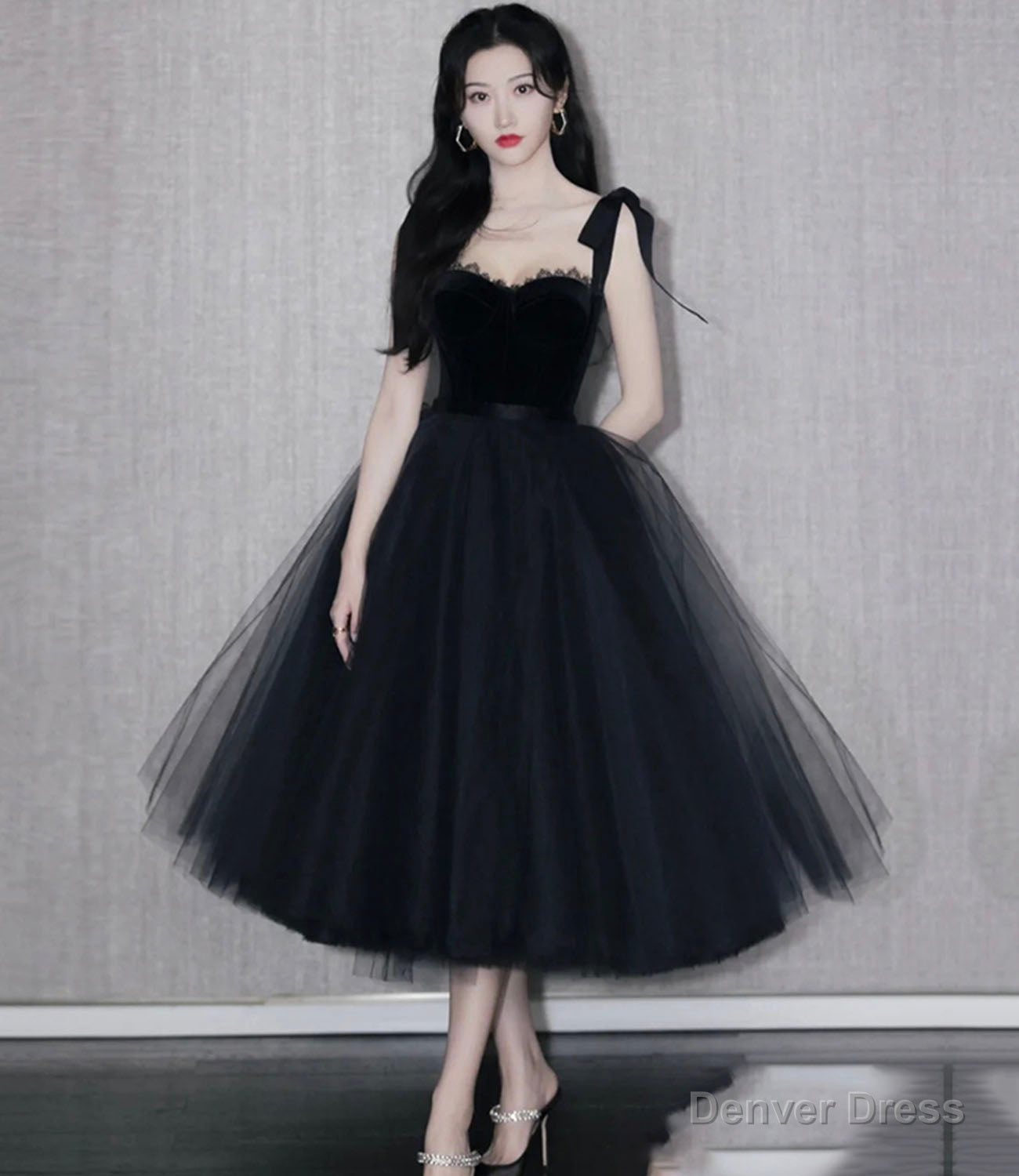 Black velvet tulle short prom Dress homecoming Dresses