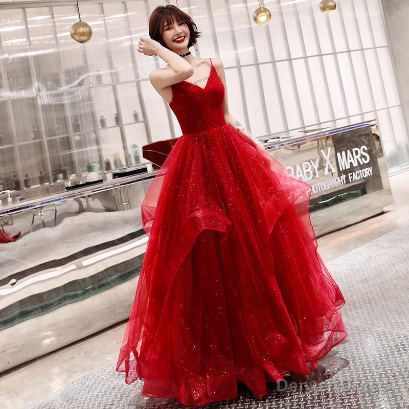 Stylish v neck tulle long prom dress, evening dress Main image