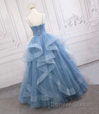 Blue Tulle Long Prom Dresses Blue Evening Gown