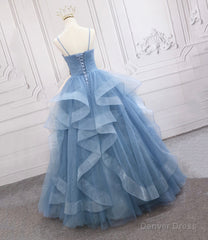 Blue Tulle Long Prom Dress Blue Evening Gown