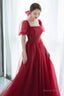 Red tulle long prom Dress A Line Prom Dresses