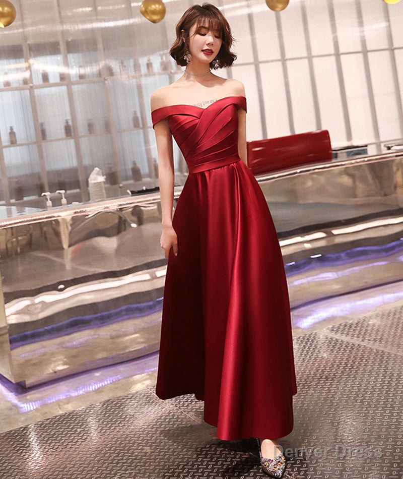 Burgundy satin A line prom dress party dress Secondary image