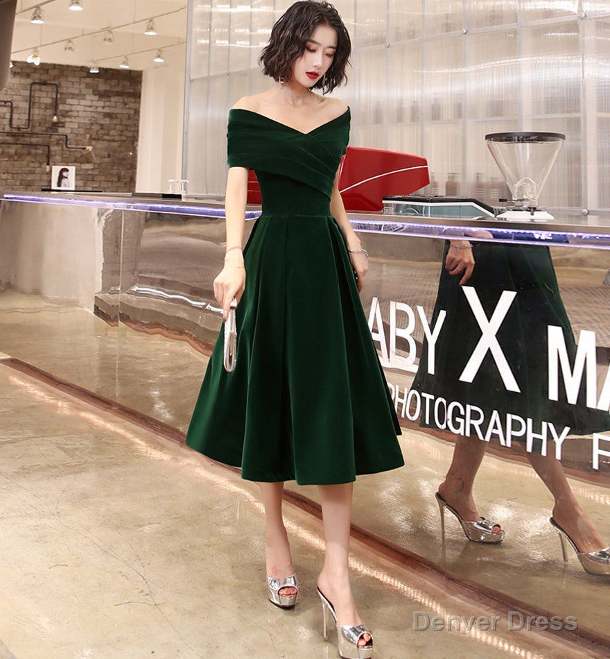 Green velvet short prom Dress homecoming Dresses