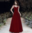 Red velvet long prom Dresses Simple Prom Gowns