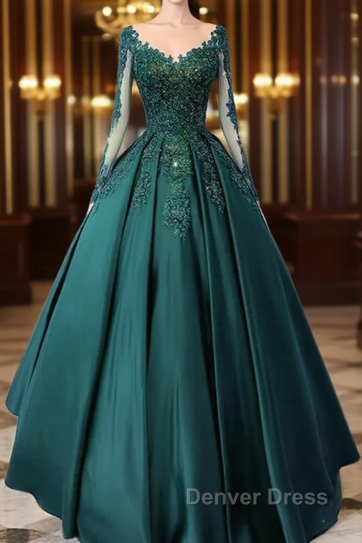 Vintage Emerald Green Long Sleeve Lace Prom Dresses Plus Size 15 Junior Prom Dresses Main image