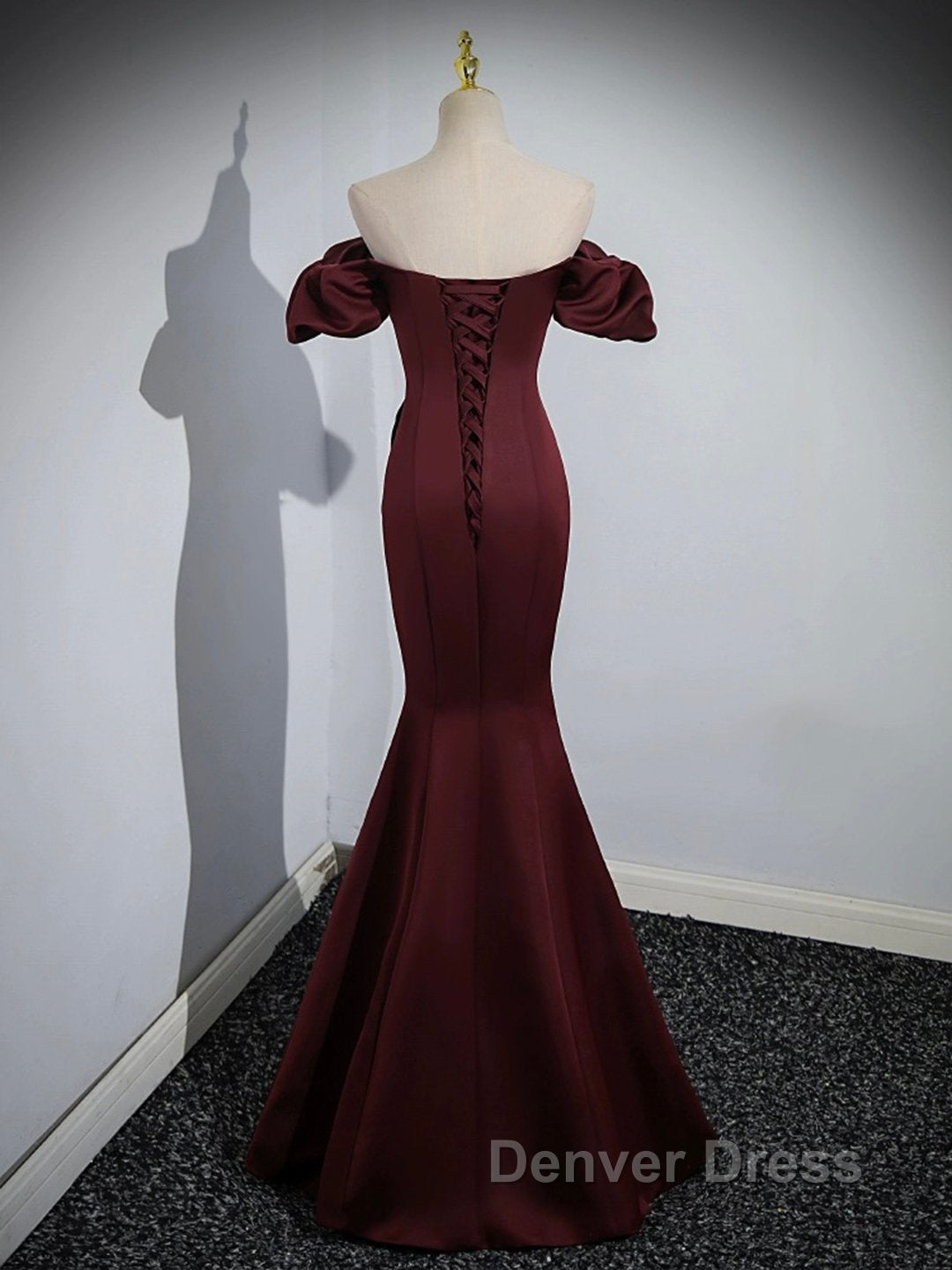Burgundy Satin Long Prom Dresses, Mermaid Off the Shoulder Evening Party Dresses