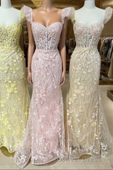 Cute Lace Appliques Sweetheart Spaghetti Straps Prom Dresses