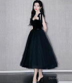 Black velvet tulle short prom Dress homecoming Dresses