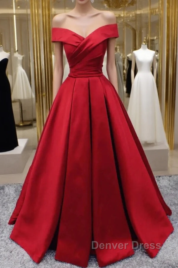 Off Shoulder A Line Red Stain Prom Dresses Main image