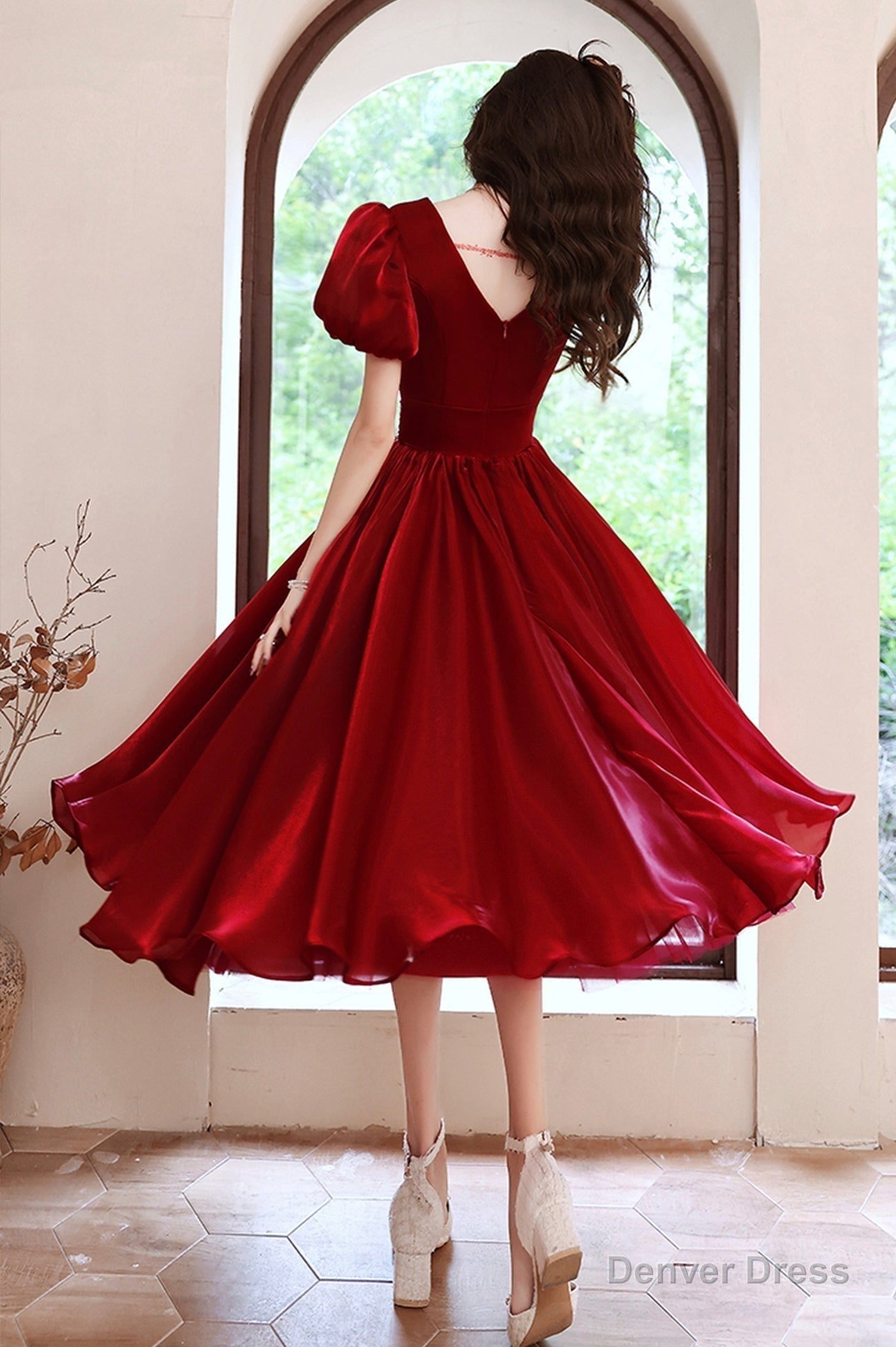 Red v neck short prom Dress A Line homeocming Dresses