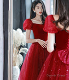 Burgundy velvet tulle short prom Dress homecoming Dresses