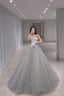 Gray tulle long A Line ball Gowns Dress Prom Dresses