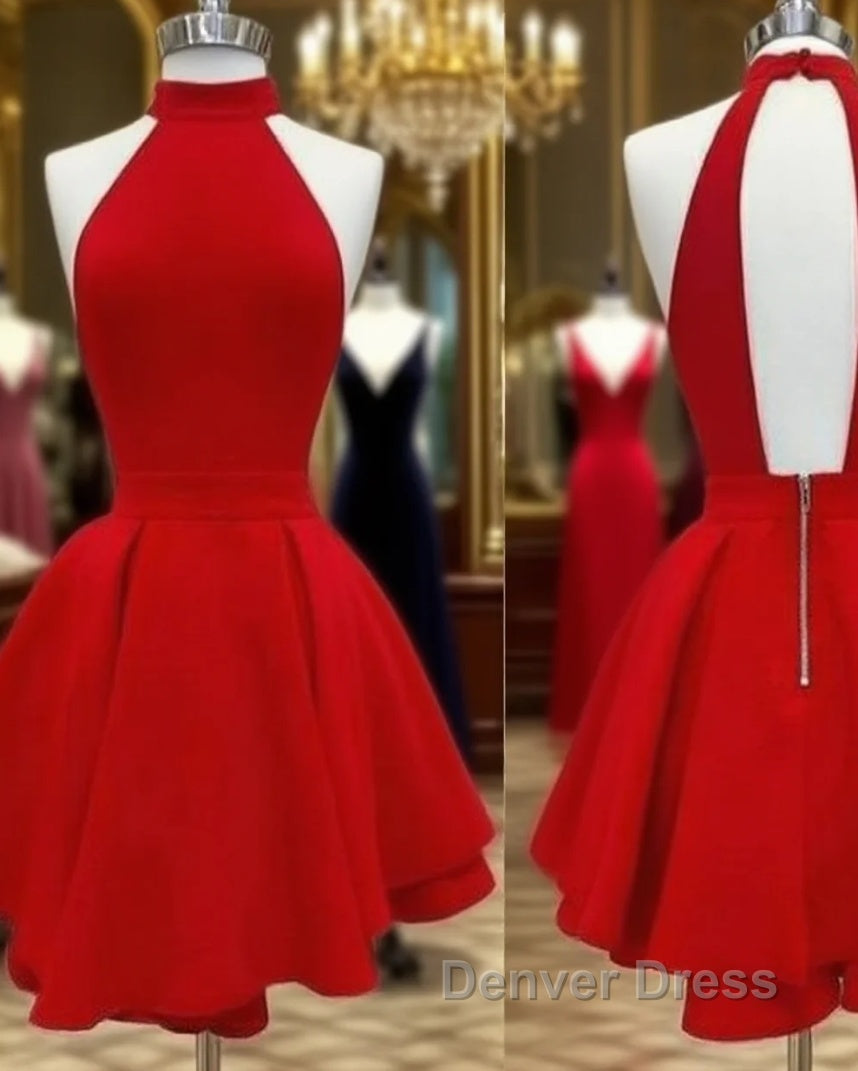 Sexy High Collar Red Short Prom Dresses Main image