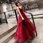 Stylish v neck tulle long prom dress, evening dress
