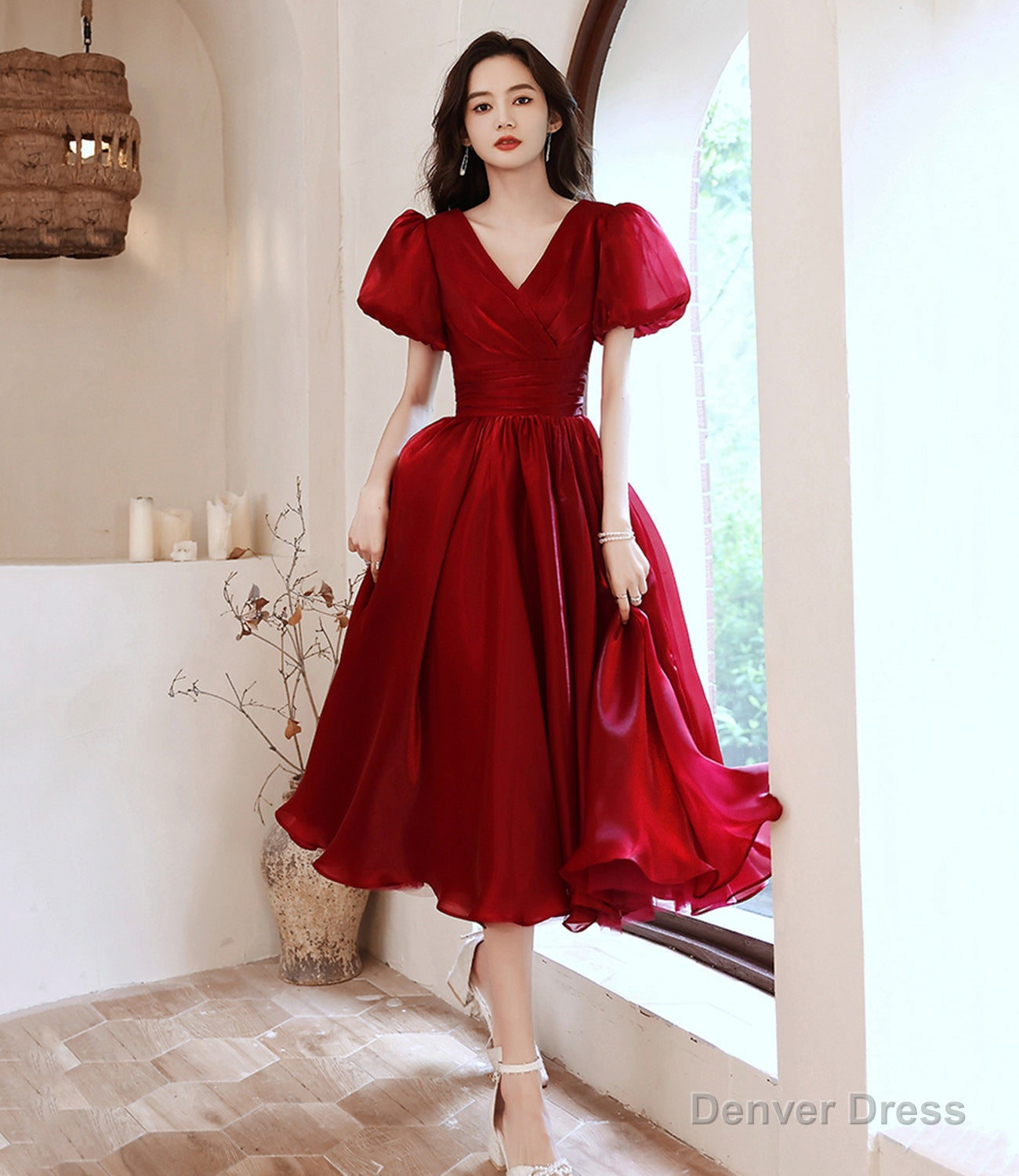 Red v neck short prom Dress A Line homeocming Dresses Main image