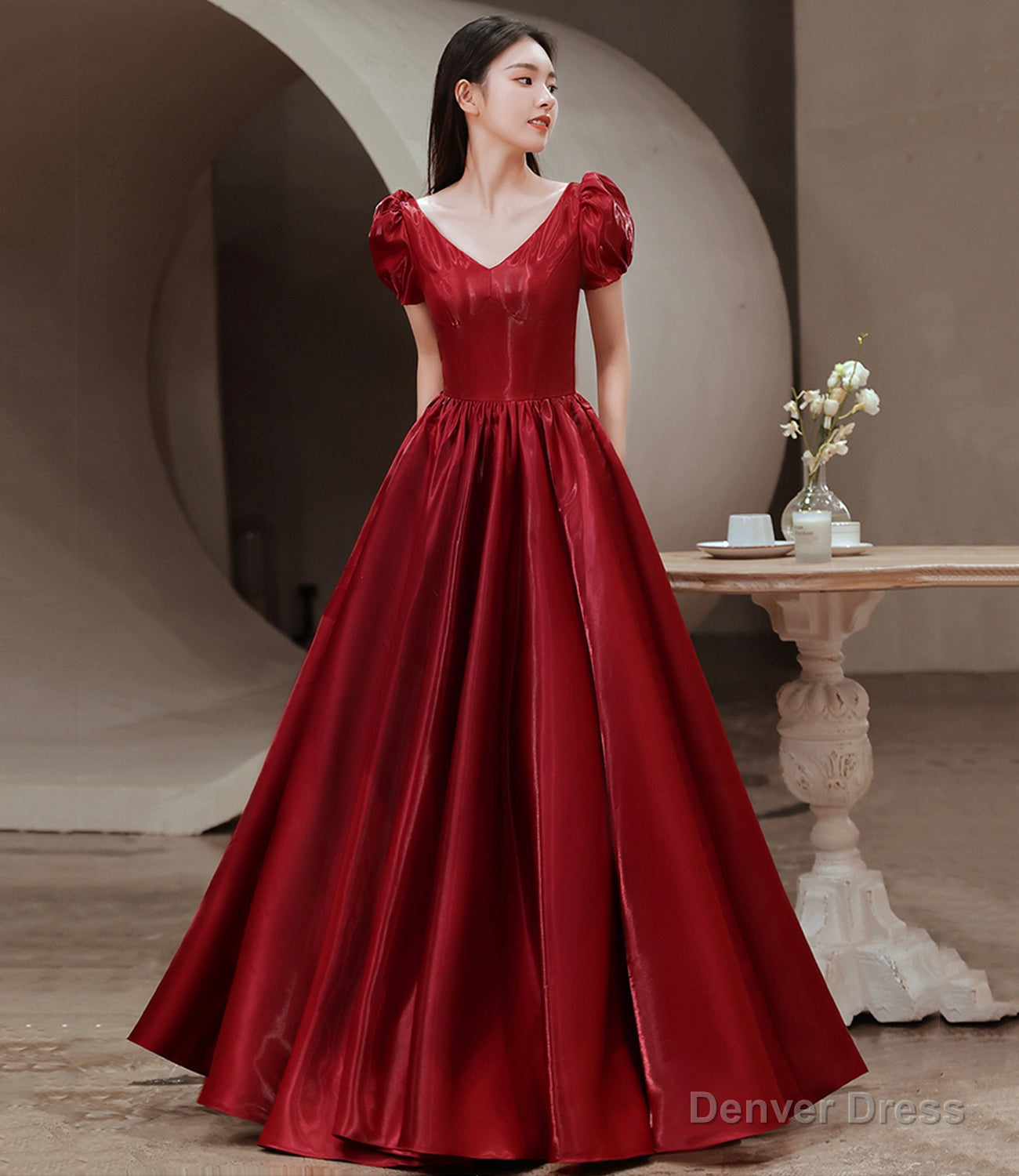 Simple v neck long prom dress A line evening dress Main image