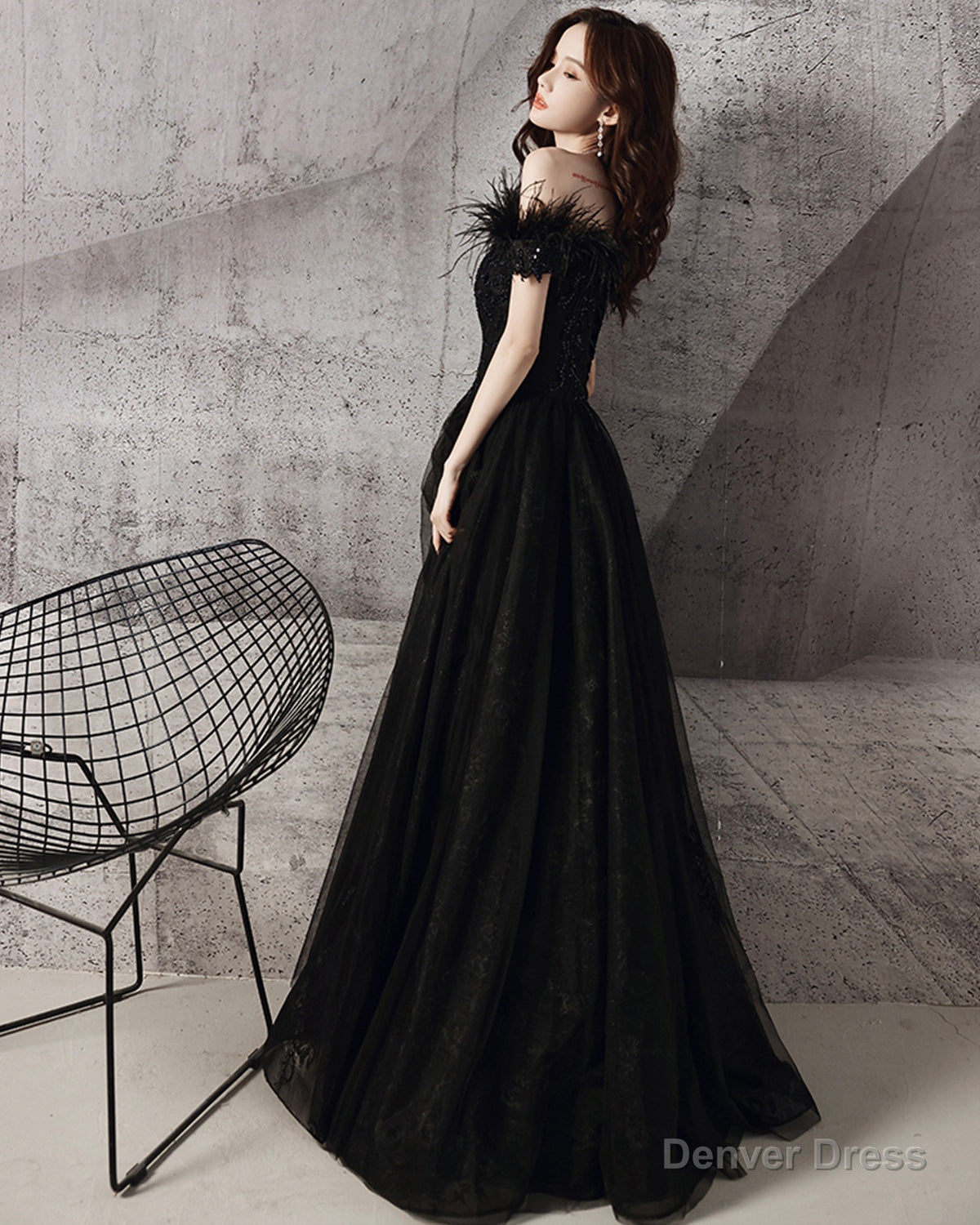 Black tulle beads long A line prom dress evening dress Secondary image