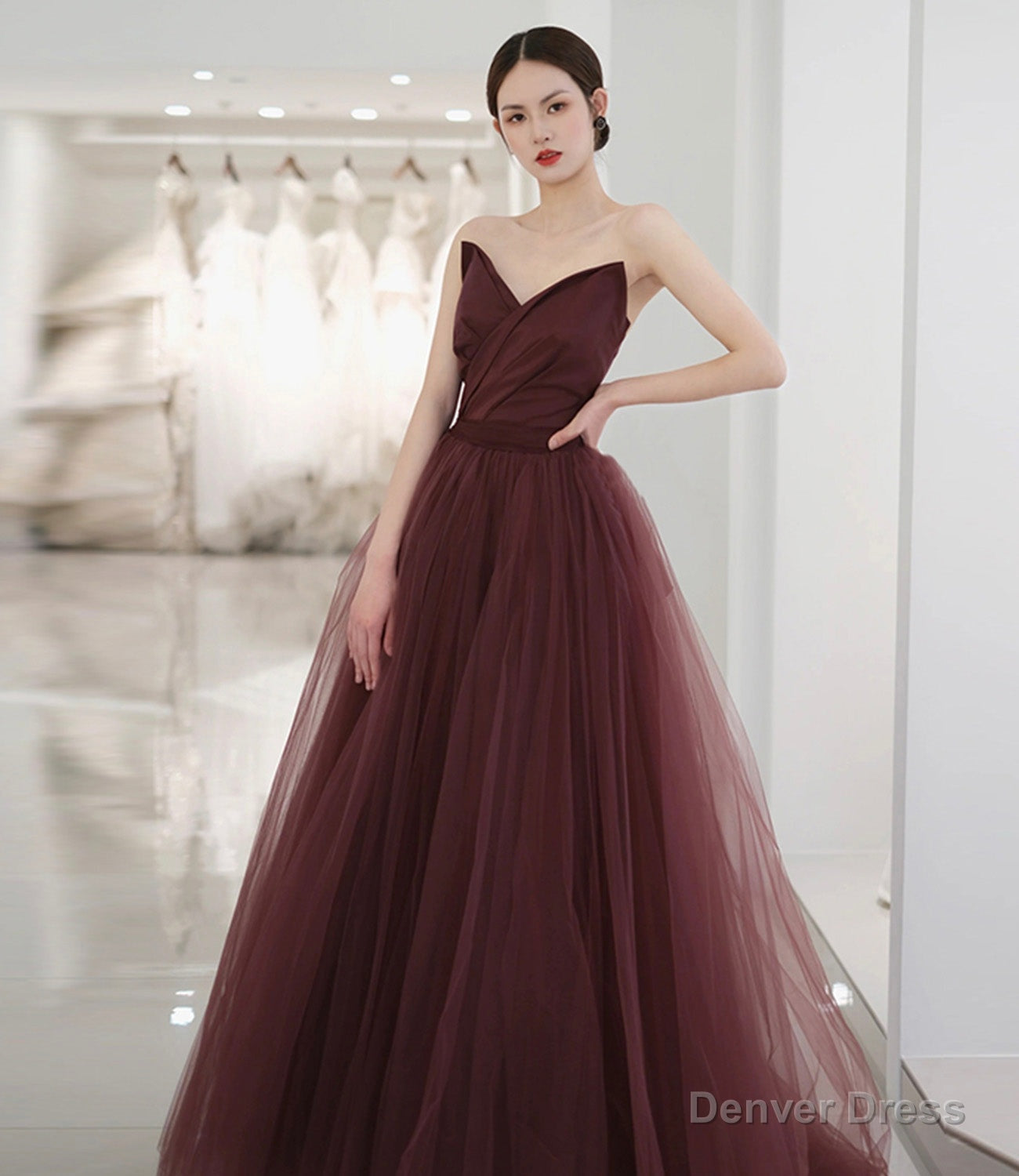Cute tulle long prom dress A line evening gown Secondary image