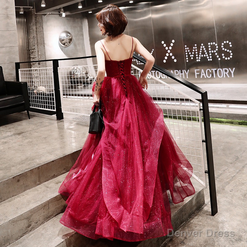 Stylish v neck tulle long prom dress, evening dress