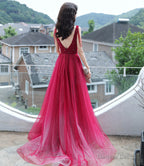 Red tulle beads long prom Dress red Prom Dresses