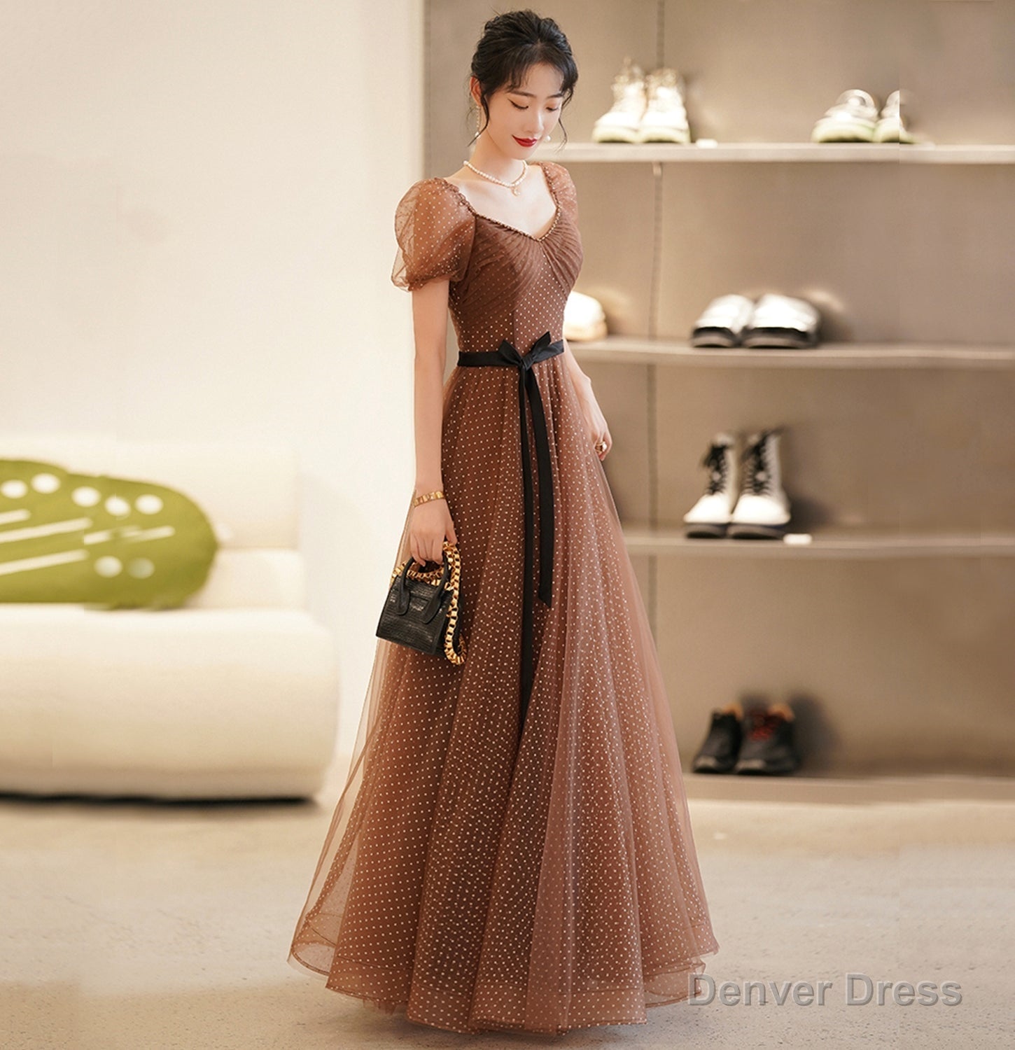 Cute Polka Dot Tulle Long Prom Dress Evening Dress Main image