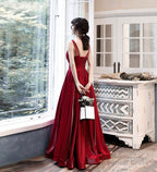 Burgundy satin long prom dress formal dress