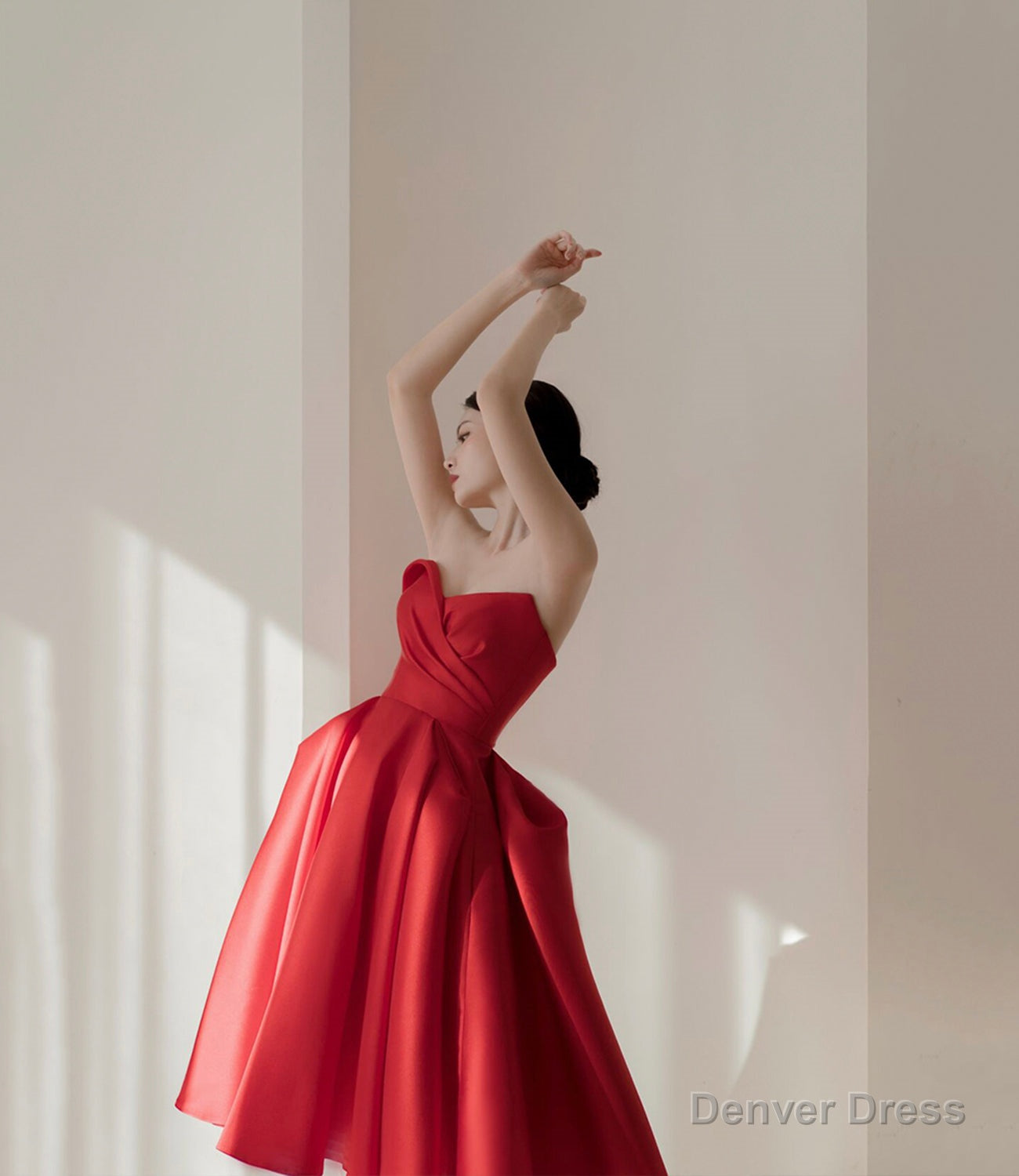 Red satin short prom dress cute party dress Secondary image