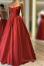 Red Satin Long Prom Dresses Simple A-line Evening Dresses Red Formal Gown