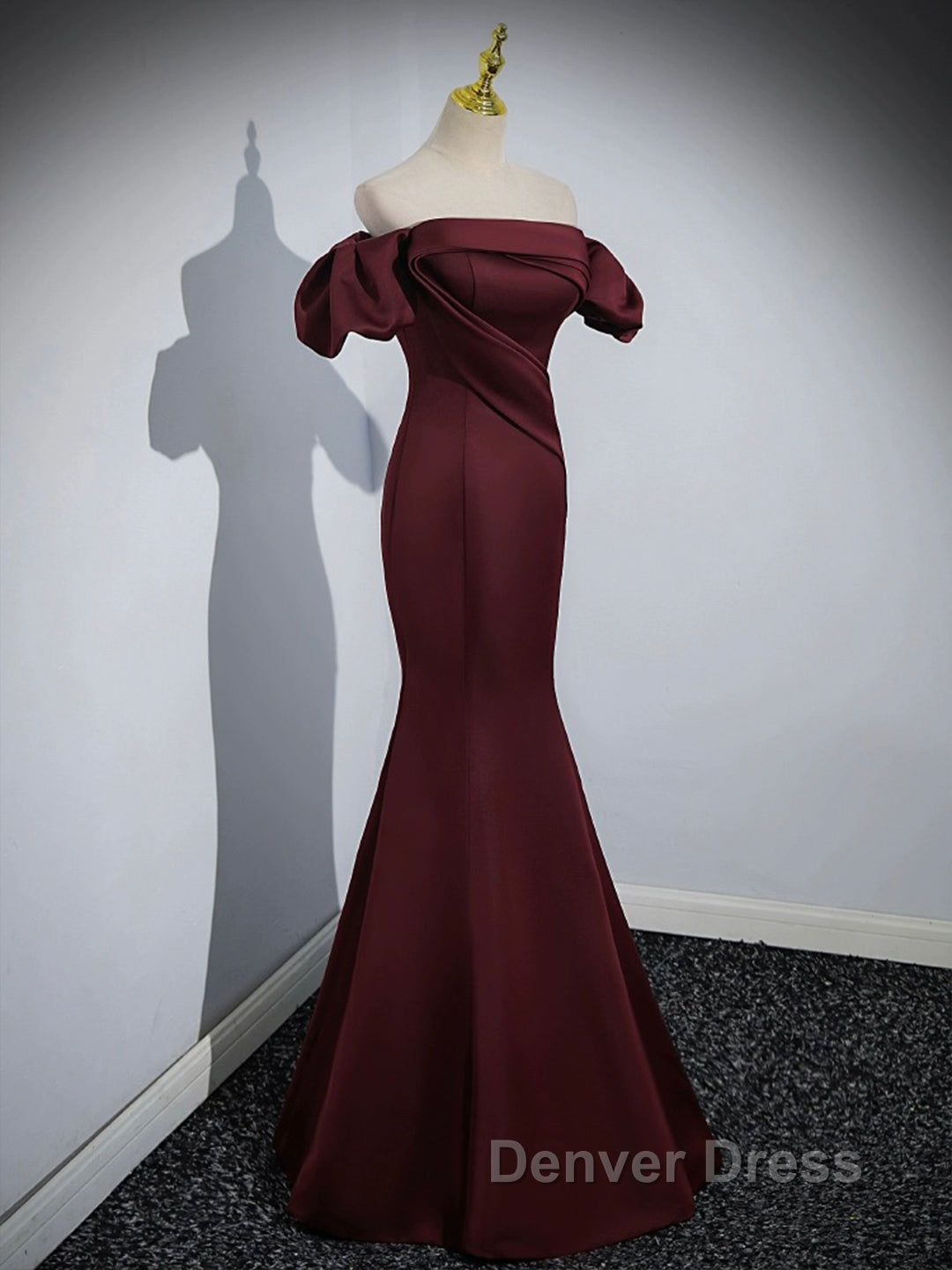 Burgundy Satin Long Prom Dresses, Mermaid Off the Shoulder Evening Party Dresses