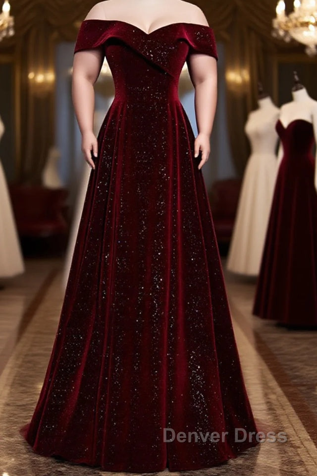 Burgundy velvet long A ling prom Dresses evening Dresses Main image