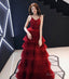 Burgundy tulle long prom gown formal dress