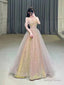 Shiny Tulle Sequins Long Prom Dress, Off the Shoulder Evening Party Dress