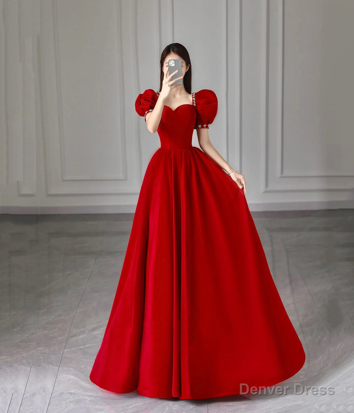 Red Satin Long Prom Dress, Beautiful A-Line Formal Dress Main image
