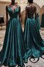 Elegant V Neck Spaghetti Straps A-line Dark Green Prom Dresses