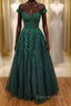 Off The Shoulder Cheap Hunter Green Prom Dress Floral Appliques Prom Dresses