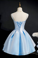 Blue satin short prom Dresses homecoming Dresses