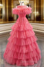 Find Plenty Of A Line Red Tulle Pleates Tiers Long Prom Dresses