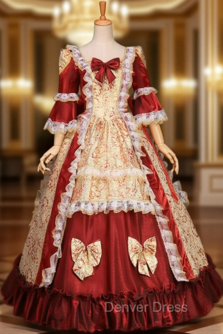 Find Your Dresses For Prom! Burgundy Ball Gown Satin Short Sleeve Vintage Baroque Victorian Dresses Main image