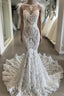 Fit and Flare Lace Crystals Necklace Wedding Dresses Open Back Bridal Gown with Feather