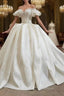 Fit Your Fashion Sense Ivory White Ball Gowns Satin Puff Sleeve Beading Backless Wedding Dresses