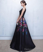 Black Floral Patterns Long Prom Dress Black Prom Dresses