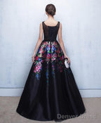 Black Floral Patterns Long Prom Dress Black Prom Dresses