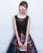 Black Floral Patterns Long Prom Dress Black Prom Dresses