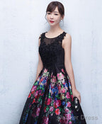 Black Floral Patterns Long Prom Dress Black Prom Dresses