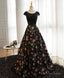 Black Lace Floral Patterns Long Prom Dress, Black Prom Dresses
