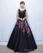 Black Floral Patterns Long Prom Dress Black Prom Dresses